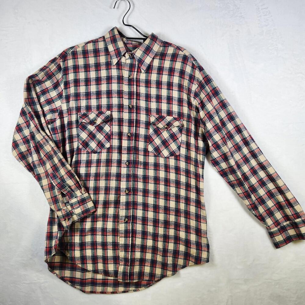 Vintage Augie International Plaid‎ Flannel Shirt Cotton Size Large